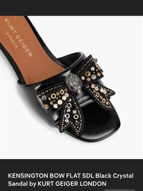 New Kurt Geiger Kensington Flat Sandal Bow Patent Leather Size 9.5 M Eur 40.5